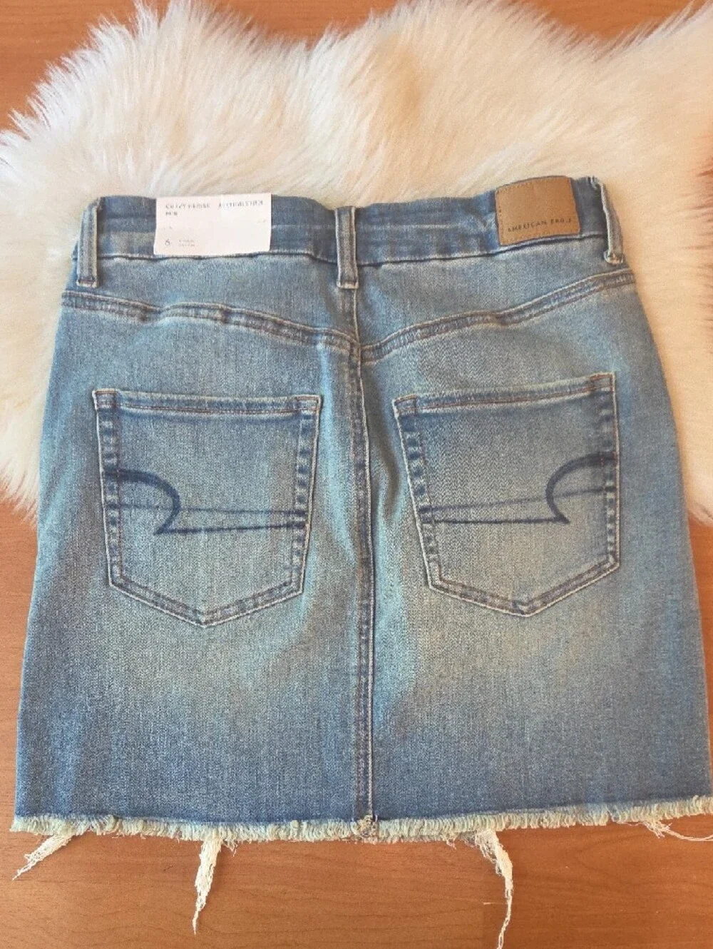 NWT American Eagle Outfitters Blue Distressed Curvy Hi-rise Mini Skirt Sz 6